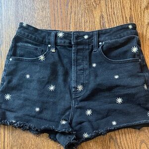 RSQ Black Daisy Embroidered Jean Shorts